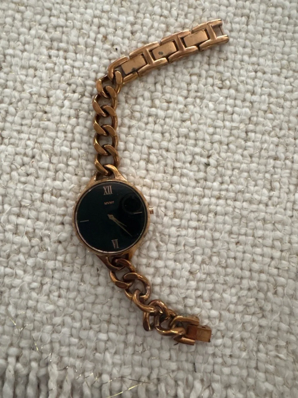MVMT- Rose Gold Chain Link Watch with Black Dial